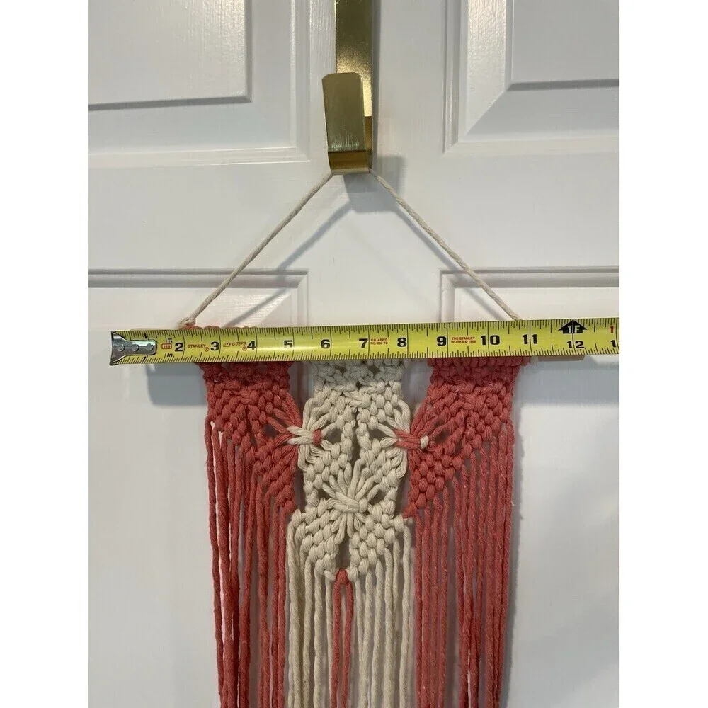 Macrame Wall Hanging Boho Pink Tassel Wall Art Tapestry for Bedroom Living Room